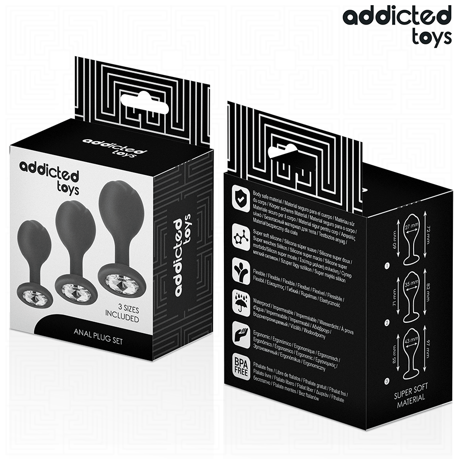 CONJUNTO 3 PLUGS ANAIS PROGRESSIVOS COM JÓIA - ADDICTED TOYS