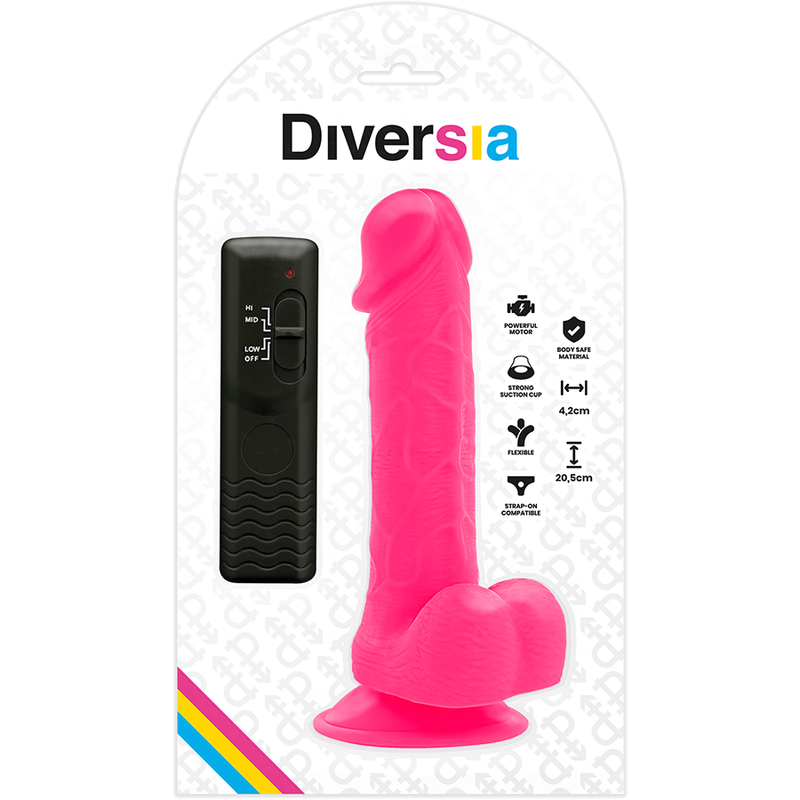 VIBRADOR ROSA COM VENTOSA - DIVERSIA 20.5 CM -O- 4.2 CM