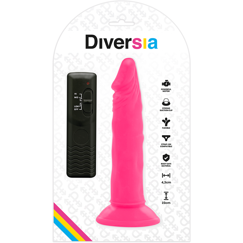 VIBRADOR ROSA COM VENTOSA - DIVERSIA 23 CM -O- 4.3 CM