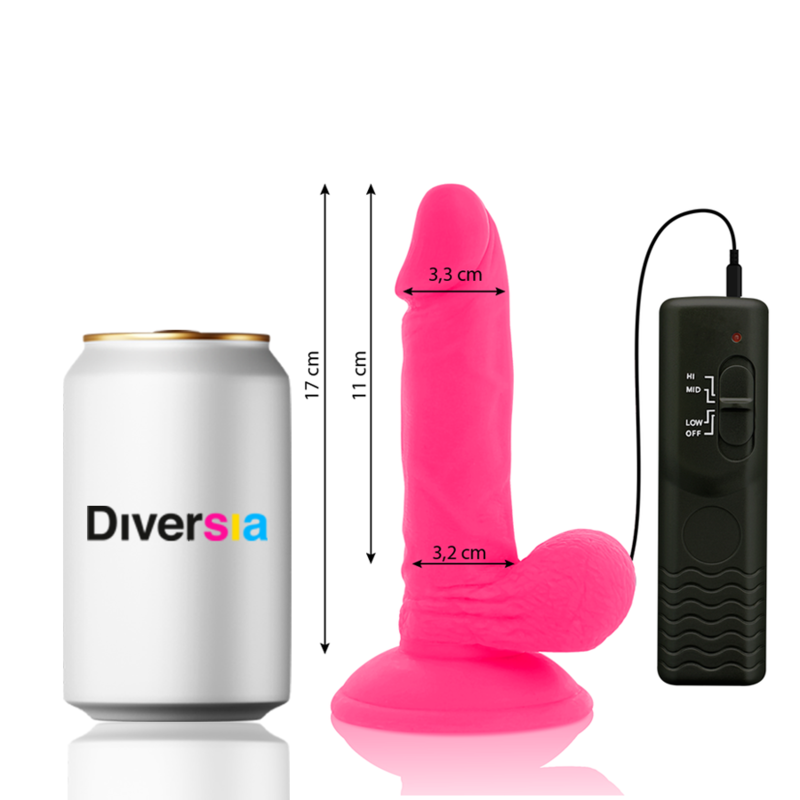 VIBRADOR ROSA COM VENTOSA - DIVERSIA 17 CM -O- 3.3 CM