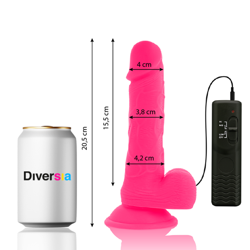 VIBRADOR ROSA COM VENTOSA - DIVERSIA 20.5 CM -O- 4.2 CM
