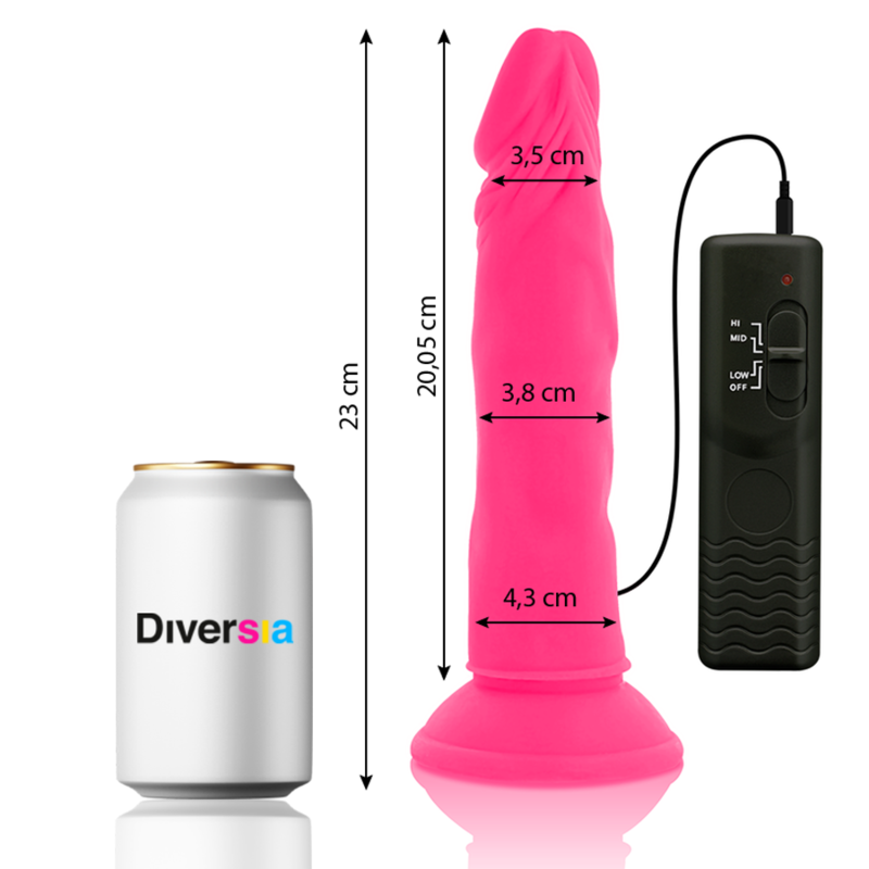VIBRADOR ROSA COM VENTOSA - DIVERSIA 23 CM -O- 4.3 CM