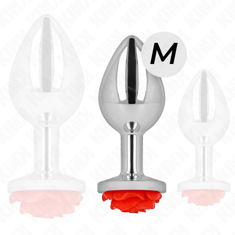 PLUG ANAL METÁLICO COM ROSA VERMELHA - KINK TAMANHO M