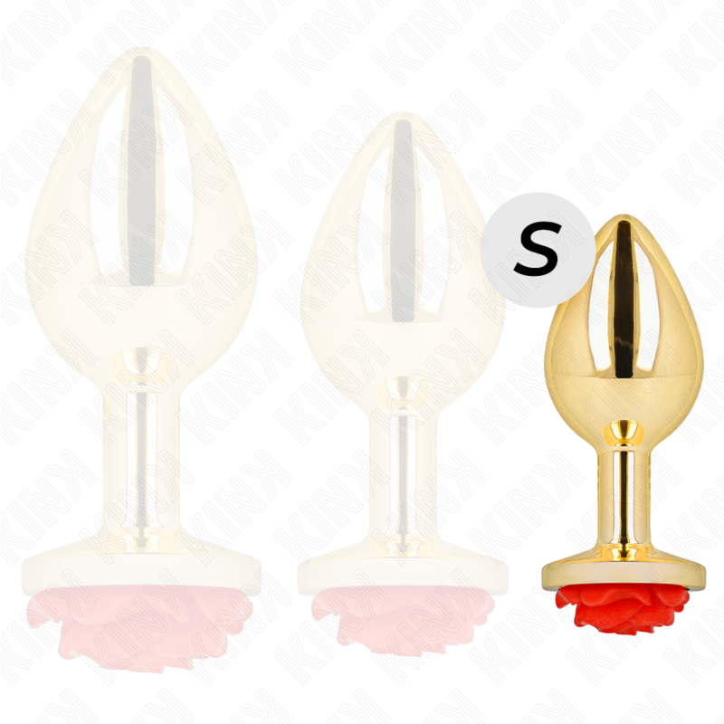 PLUG ANAL DOURADO COM ROSA VERMELHA - KINK -  TAMANHO S