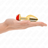 PLUG ANAL DOURADO COM ROSA VERMELHA - KINK - TAMANHO M