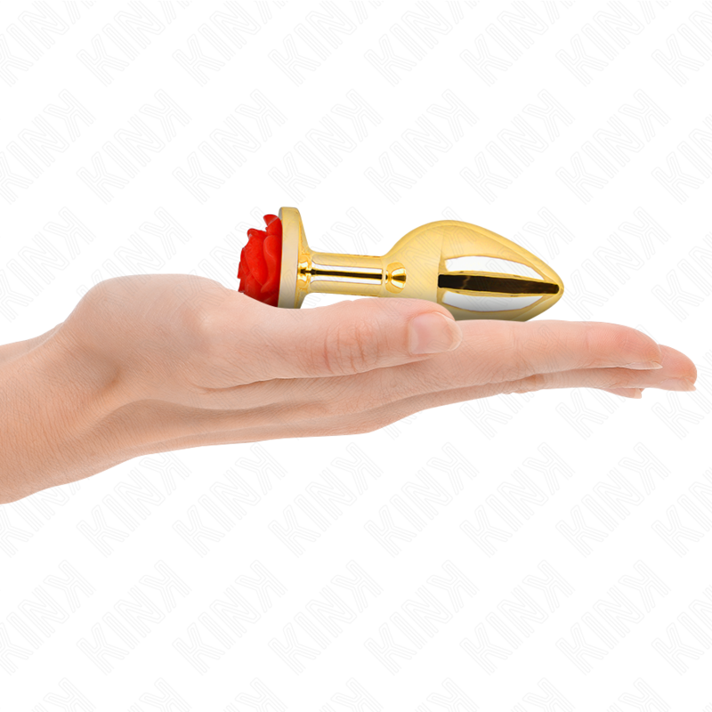 PLUG ANAL DOURADO COM ROSA VERMELHA - KINK - TAMANHO M