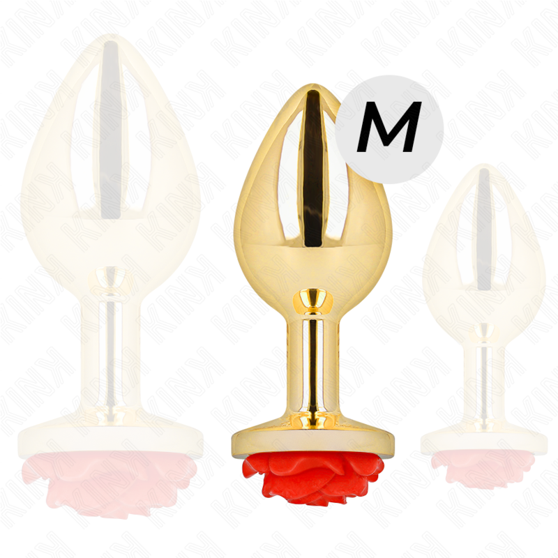 PLUG ANAL DOURADO COM ROSA VERMELHA - KINK - TAMANHO M