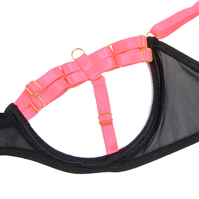 CONJUNTO DE LINGERIE COM DETALHES ROSA FLUORESCENTE - SUBBLIME L/XL