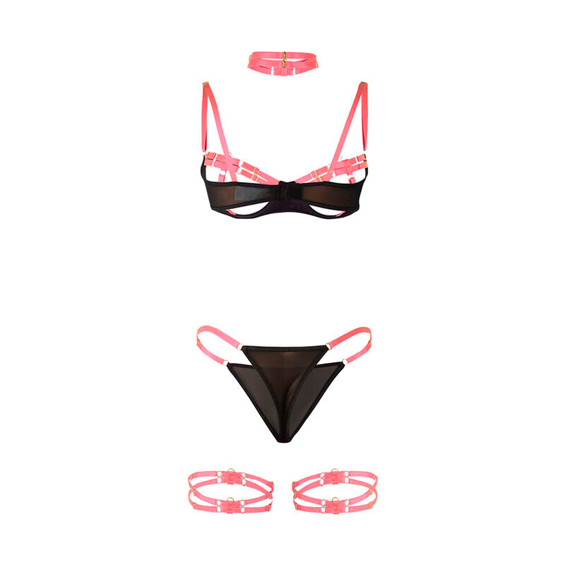 CONJUNTO DE LINGERIE COM DETALHES ROSA FLUORESCENTE - SUBBLIME L/XL