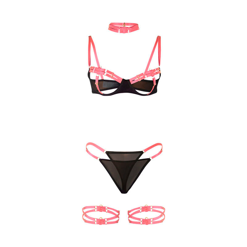 CONJUNTO DE LINGERIE COM DETALHES ROSA FLUORESCENTE - SUBBLIME L/XL