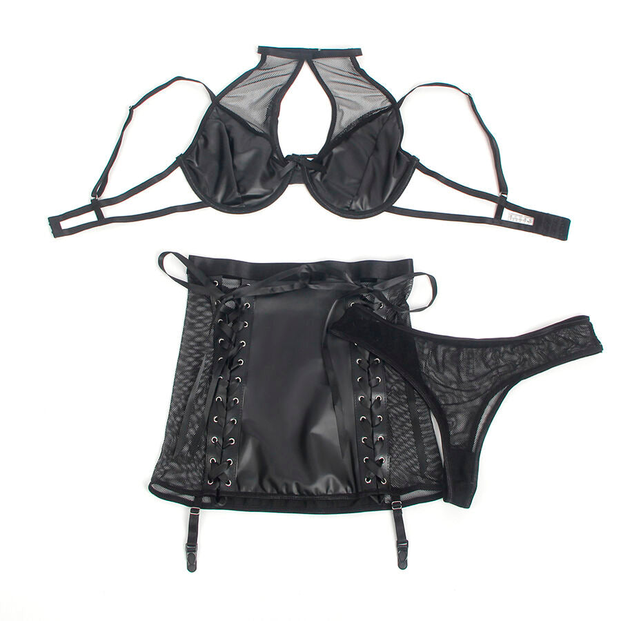 CONJUNTO DE LINGERIE EFEITO PELE E MESH - SUBBLIME L/XL