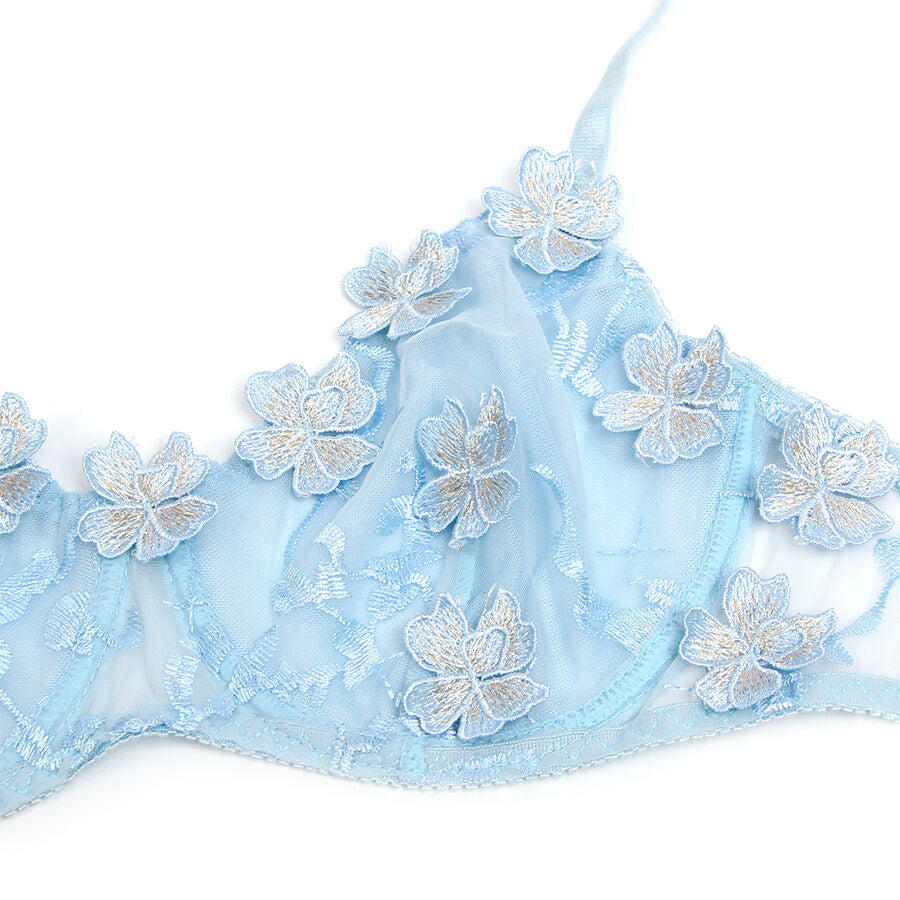 CONJUNTO DE LINGERIE COM RENDA FLORAL AZUL - SUBBLIME S/M