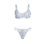 CONJUNTO DE LINGERIE COM RENDA FLORAL AZUL - SUBBLIME S/M