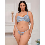 CONJUNTO DE LINGERIE COM RENDA FLORAL AZUL - SUBBLIME L/XL
