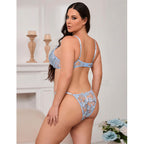 CONJUNTO DE LINGERIE COM RENDA FLORAL AZUL - SUBBLIME L/XL