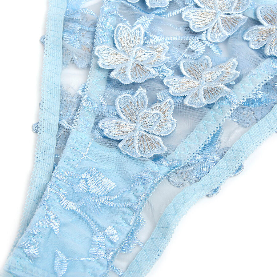 CONJUNTO DE LINGERIE COM RENDA FLORAL AZUL - SUBBLIME L/XL