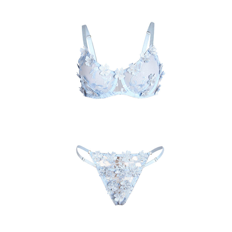 CONJUNTO DE LINGERIE COM RENDA FLORAL AZUL - SUBBLIME L/XL