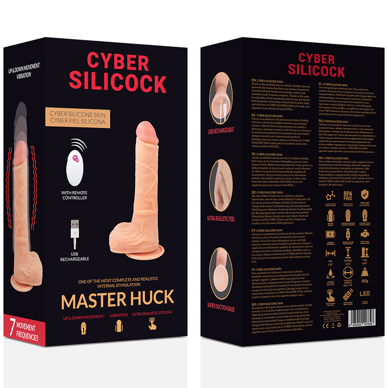 VIBRADOR ULTRA-REALISTA MASTER HUCK - UP & DOWN E CONTROLE REMOTO - CYBER SILICOCK - 20.9 CM/4 CM